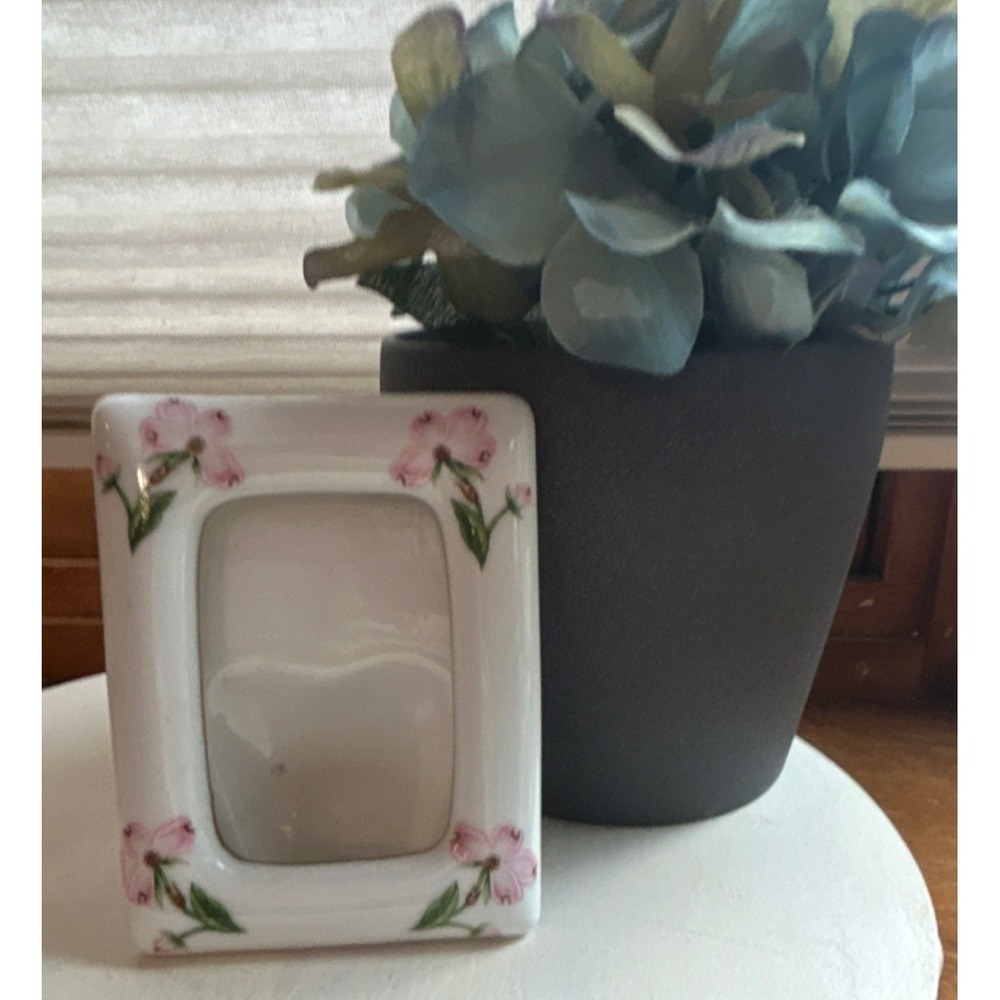 VTG Lefton Floral Ceramic Photo Frame Hand Painted Vintage Pink White MPN 0340